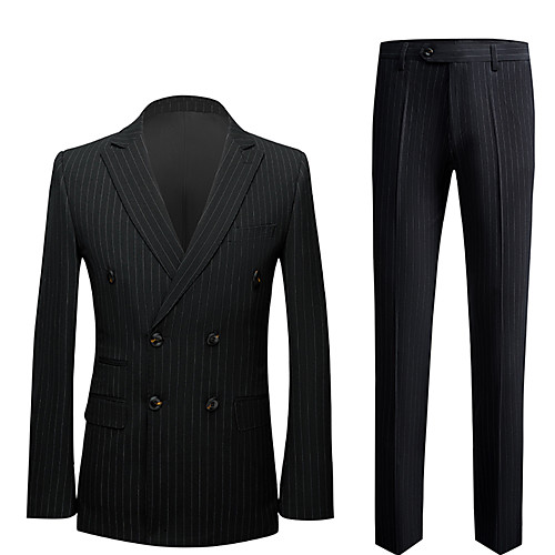 

Tuxedos Standard Fit Peak Double Breasted Six-buttons Polyester Stripes