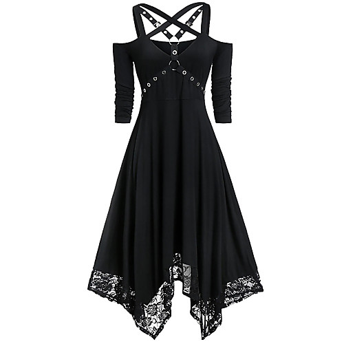Women's Halloween A Line Dress Knee Length Dress Black Blue Purple Green Half Sleeve Solid Color Lace Patchwork Fall V Neck Hot Vintage 2021 S M L XL XXL
Women's Halloween A Line Dress Knee Length Dress Black Blue Purple Green Half Sleeve Solid Color Lace Patchwork Fall V Neck Hot Vintage 2021 S M L XL XXL