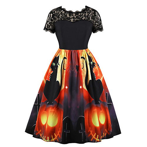 Women's Halloween A Line Dress Knee Length Dress Orange Short Sleeve Cat Pumpkin Print Zipper Lace Patchwork Fall Round Neck Hot Vintage 2021 S M L XL XXL
Women's Halloween A Line Dress Knee Length Dress Orange Short Sleeve Cat Pumpkin Print Zipper Lace Patchwork Fall Round Neck Hot Vintage 2021 S M L XL XXL