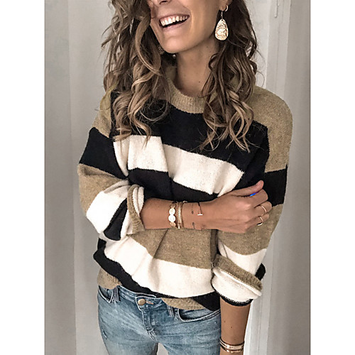 Women's Knitted Striped Pullover Cotton Long Sleeve Sweater Cardigans Crew Neck Round Neck Fall Winter Blue Yellow Blushing Pink
Women's Knitted Striped Pullover Cotton Long Sleeve Sweater Cardigans Crew Neck Round Neck Fall Winter Blue Yellow Blushing Pink