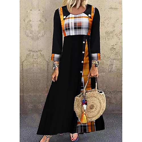 Women's Shift Dress Maxi long Dress Black 3/4 Length Sleeve Plaid Button Fall Spring Round Neck Casual 2021 M L XL XXL 3XL
Women's Shift Dress Maxi long Dress Black 3/4 Length Sleeve Plaid Button Fall Spring Round Neck Casual 2021 M L XL XXL 3XL