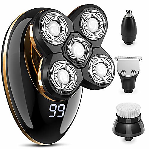 

electric shavers for men bald head shaver led mens electric shaving razors rechargeable cordless wet dry rotary shaver grooming kit with clippers nose hair trimmer facial cleansing brush