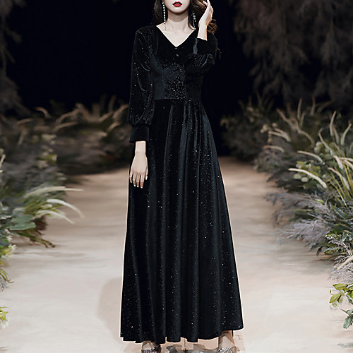 A-Line Glittering Minimalist Wedding Guest Formal Evening Dress V Neck 3/4 Length Sleeve Floor Length Velvet with Sequin 2021
A-Line Glittering Minimalist Wedding Guest Formal Evening Dress V Neck 3/4 Length Sleeve Floor Length Velvet with Sequin 2021