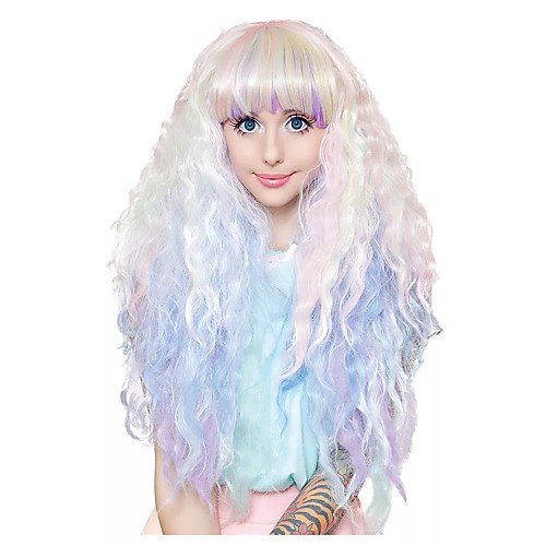 

Cosplay Wig Crimped Pastel Rainbow Ombre Cosplay Curly Neat Bang Wig Very Long Rainbow Synthetic Hair Women's Anime Cosplay Exquisite Mixed Color
