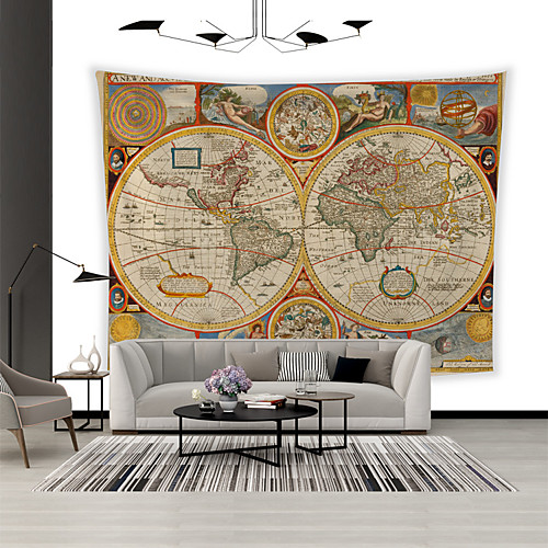 

Wall Tapestry Art Decor Blanket Curtain Picnic Tablecloth Hanging Home Bedroom Living Room Dorm Decoration Polyester World Map Latitude And Longitude