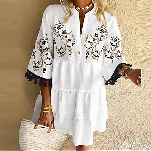Women's Swing Dress Knee Length Dress 3/4 Length Sleeve Print Tassel Fringe Summer Hot Casual 2021 Black Blue S M L XL XXL 3XL 4XL 5XL
Women's Swing Dress Knee Length Dress 3/4 Length Sleeve Print Tassel Fringe Summer Hot Casual 2021 Black Blue S M L XL XXL 3XL 4XL 5XL