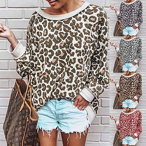 Women's Sweatshirt Pullover Oversized Leopard Print Crew Neck Leopard Cute Sport Athleisure Sweatshirt Long Sleeve Warm Soft Comfortable Everyday Use Causal Exercising General Use / Winter
Women's Sweatshirt Pullover Oversized Leopard Print Crew Neck Leopard Cute Sport Athleisure Sweatshirt Long Sleeve Warm Soft Comfortable Everyday Use Causal Exercising General Use / Winter