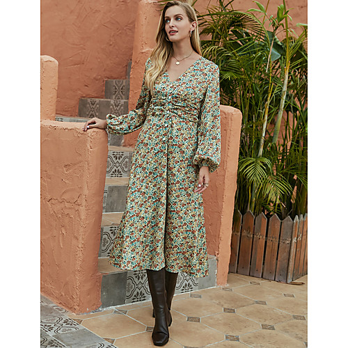 Women's A Line Dress Midi Dress Green Long Sleeve Floral Ruched Print Fall Winter V Neck Casual Lantern Sleeve 2021 S M L XL
Women's A Line Dress Midi Dress Green Long Sleeve Floral Ruched Print Fall Winter V Neck Casual Lantern Sleeve 2021 S M L XL