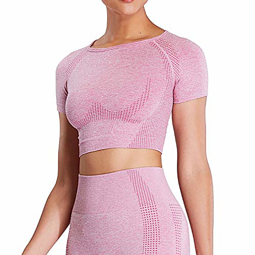 women's workout vital short sleeve seamless crop top gym sport shirts (dusky pink marl, medium)
women's workout vital short sleeve seamless crop top gym sport shirts (dusky pink marl, medium)