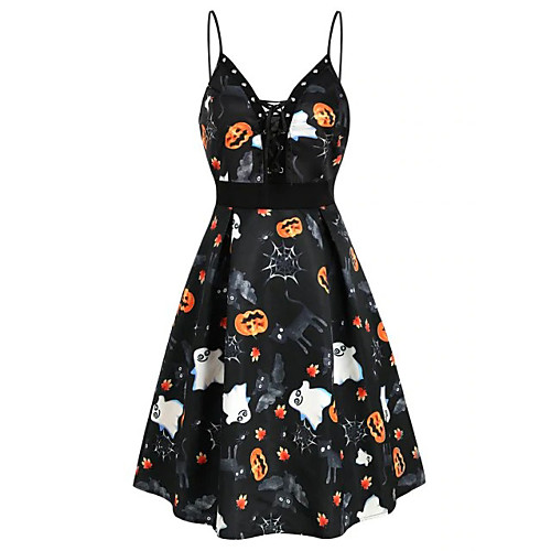 Women's Halloween Strap Dress Knee Length Dress Black Sleeveless Print Backless Patchwork Print Summer V Neck Hot Elegant Vintage 2021 S M L XL XXL 3XL
Women's Halloween Strap Dress Knee Length Dress Black Sleeveless Print Backless Patchwork Print Summer V Neck Hot Elegant Vintage 2021 S M L XL XXL 3XL