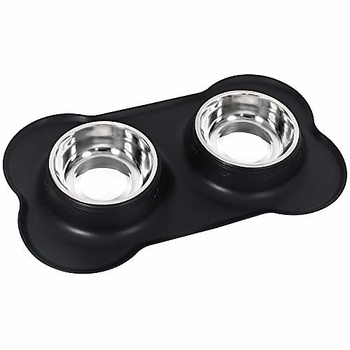 

dog cat bowls stainless steel double dog food and water bowls with no-spill no-skid silicone mat, pet feeder bowls small puppy bowl for small dogs cats
