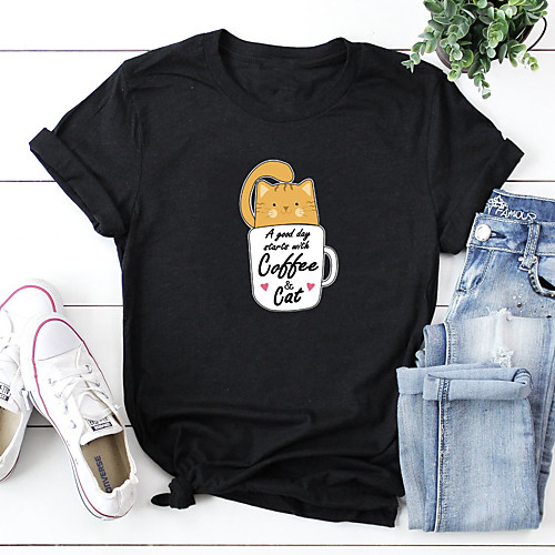 Women's T shirt Cat Print Round Neck Tops 100% Cotton Basic Basic Top White Black Blushing Pink
Women's T shirt Cat Print Round Neck Tops 100% Cotton Basic Basic Top White Black Blushing Pink