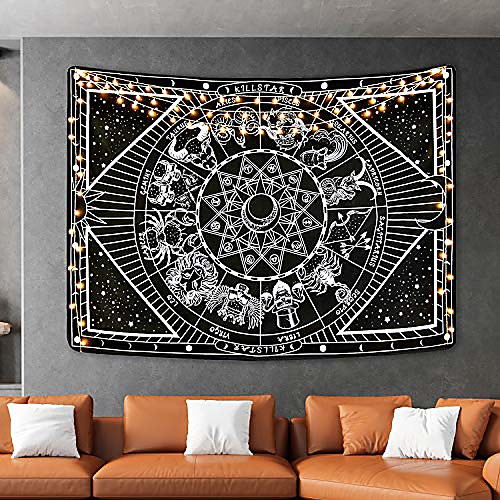 

12 constellation tapestry black and white tarot tapestry sun stars celestial tapestries boho hippie astrology tapestry wall hanging for room & #40;51.2 x 59.1 inches& #41;