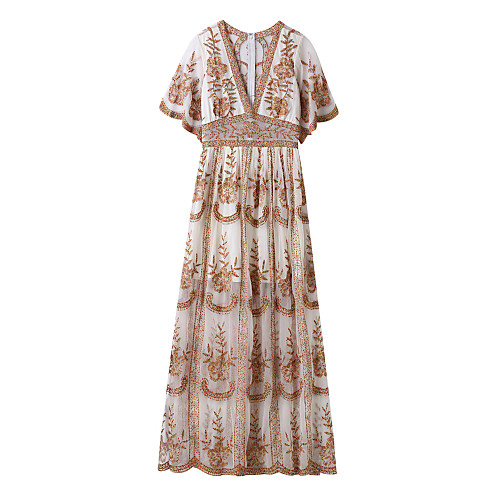 Sheath / Column Minimalist Boho Holiday Party Wear Dress V Neck Short Sleeve Floor Length Lace with Pattern / Print 2021
Sheath / Column Minimalist Boho Holiday Party Wear Dress V Neck Short Sleeve Floor Length Lace with Pattern / Print 2021