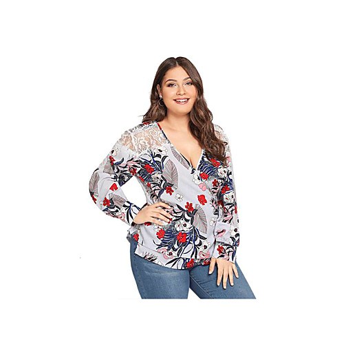 Women's Plus Size Blouse Shirt Floral Flower Long Sleeve Lace Lace up Patchwork V Neck Tops Basic Basic Top Gray / Print
Women's Plus Size Blouse Shirt Floral Flower Long Sleeve Lace Lace up Patchwork V Neck Tops Basic Basic Top Gray / Print