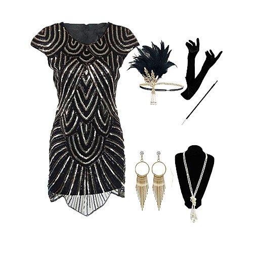 The Great Gatsby 1920s Vintage Vacation Dress Flapper Dress Outfits Masquerade Prom Dress Women's Costume Black Vintage Cosplay Party Prom / Gloves / Headwear / Necklace / Earrings / Cigarette Stick
The Great Gatsby 1920s Vintage Vacation Dress Flapper Dress Outfits Masquerade Prom Dress Women's Costume Black Vintage Cosplay Party Prom / Gloves / Headwear / Necklace / Earrings / Cigarette Stick