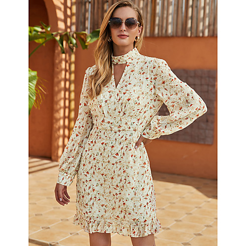Women's Shift Dress Short Mini Dress Beige Long Sleeve Floral Ruffle Print Fall Winter Halter Neck Casual Lantern Sleeve 2021 S M L XL
Women's Shift Dress Short Mini Dress Beige Long Sleeve Floral Ruffle Print Fall Winter Halter Neck Casual Lantern Sleeve 2021 S M L XL