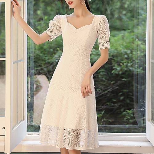 A-Line Minimalist Vintage Homecoming Cocktail Party Dress Scoop Neck Short Sleeve Knee Length Lace with Lace Insert 2021
A-Line Minimalist Vintage Homecoming Cocktail Party Dress Scoop Neck Short Sleeve Knee Length Lace with Lace Insert 2021
