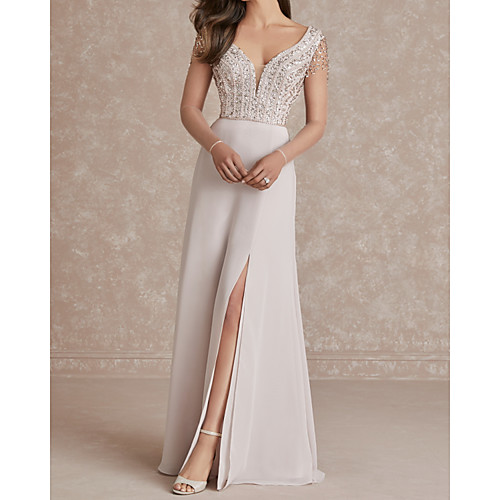 A-Line Glittering Sexy Engagement Formal Evening Dress V Neck Short Sleeve Sweep / Brush Train Chiffon with Sequin Split 2021
A-Line Glittering Sexy Engagement Formal Evening Dress V Neck Short Sleeve Sweep / Brush Train Chiffon with Sequin Split 2021