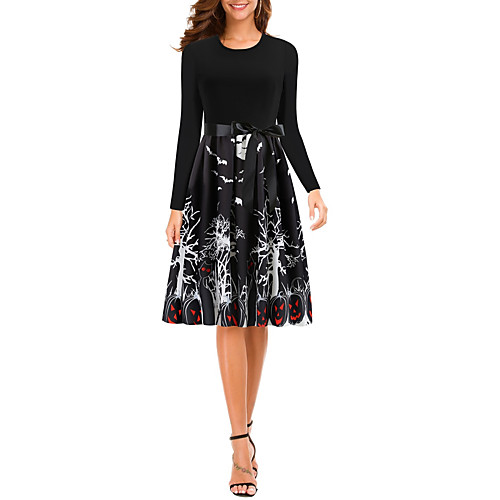 Women's A Line Dress Knee Length Dress Black Long Sleeve Print Lace up Patchwork Print Fall Round Neck Hot Elegant Casual Halloween 2021 S M L XL XXL
Women's A Line Dress Knee Length Dress Black Long Sleeve Print Lace up Patchwork Print Fall Round Neck Hot Elegant Casual Halloween 2021 S M L XL XXL