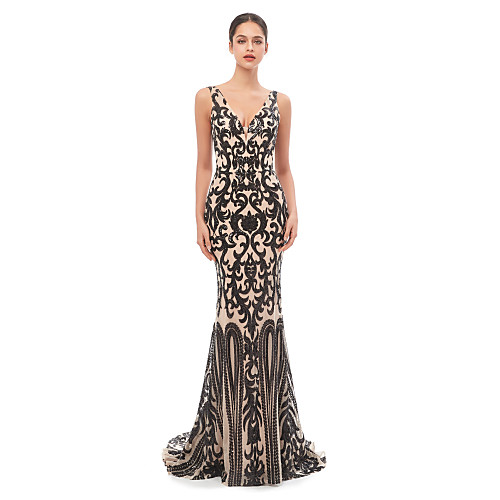 Mermaid / Trumpet Celebrity Style Sexy Prom Formal Evening Dress V Neck Sleeveless Court Train Tulle Sequined with Sequin 2021
Mermaid / Trumpet Celebrity Style Sexy Prom Formal Evening Dress V Neck Sleeveless Court Train Tulle Sequined with Sequin 2021