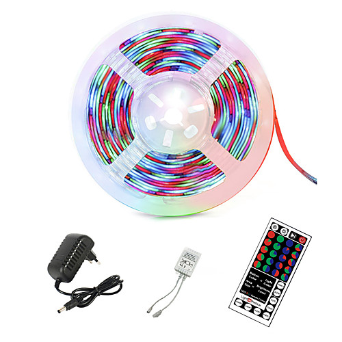 

LED Strip Light RGB 5M 300 LEDs 2835 SMD Flexible Ribbon led light strip Tape Diode 12V LED Light Kits with 44-Key Remote Controller & Power Supply for Decoration