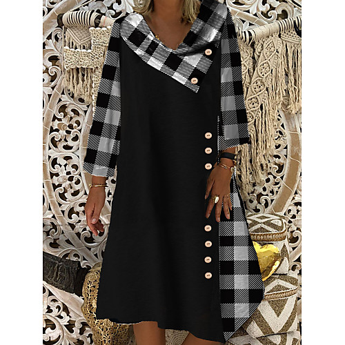 Women's Shift Dress Knee Length Dress Black 3/4 Length Sleeve Check Button Fall Spring Square Neck Casual 2021 M L XL XXL 3XL
Women's Shift Dress Knee Length Dress Black 3/4 Length Sleeve Check Button Fall Spring Square Neck Casual 2021 M L XL XXL 3XL