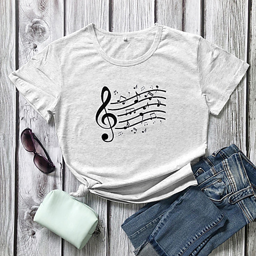 Women's T-shirt Music Print Round Neck Tops 100% Cotton Basic Basic Top White Yellow Blushing Pink 
Women's T-shirt Music Print Round Neck Tops 100% Cotton Basic Basic Top White Yellow Blushing Pink