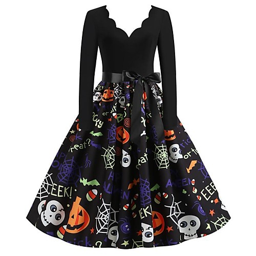 Women's Halloween A Line Dress Knee Length Dress Black Long Sleeve Pumpkin Skulls Spider Print Patchwork Bow Print Fall V Neck Hot Vintage 2021 S M L XL XXL 3XL
Women's Halloween A Line Dress Knee Length Dress Black Long Sleeve Pumpkin Skulls Spider Print Patchwork Bow Print Fall V Neck Hot Vintage 2021 S M L XL XXL 3XL