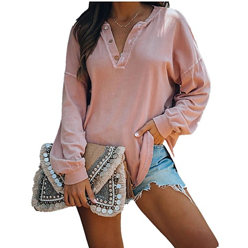 Women's T shirt Solid Colored Long Sleeve Button V Neck Tops Basic Basic Top White Black Blushing Pink
Women's T shirt Solid Colored Long Sleeve Button V Neck Tops Basic Basic Top White Black Blushing Pink