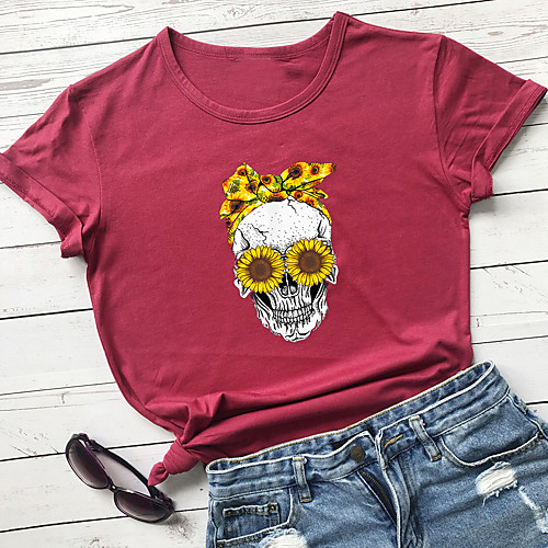 Women's T-shirt Floral Graphic Prints Skull Print Round Neck Tops 100% Cotton Basic Basic Top White Black Purple
Women's T-shirt Floral Graphic Prints Skull Print Round Neck Tops 100% Cotton Basic Basic Top White Black Purple