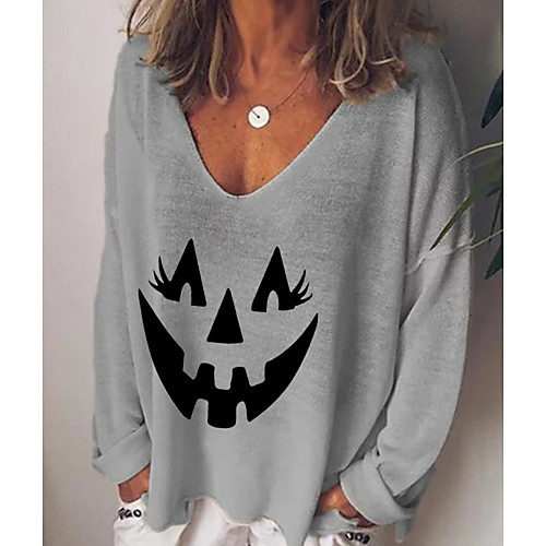 Women's Halloween T shirt Graphic Graphic Prints Pumpkin Long Sleeve Print V Neck Tops Basic Basic Top White Black Blue
Women's Halloween T shirt Graphic Graphic Prints Pumpkin Long Sleeve Print V Neck Tops Basic Basic Top White Black Blue