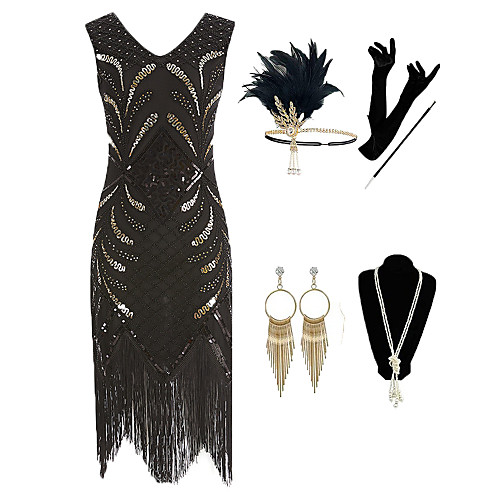 The Great Gatsby 1920s Vintage Vacation Dress Flapper Dress Outfits Masquerade Prom Dress Women's Tassel Fringe Costume Golden / Black Vintage Cosplay Party Prom / Gloves / Headwear / Necklace
The Great Gatsby 1920s Vintage Vacation Dress Flapper Dress Outfits Masquerade Prom Dress Women's Tassel Fringe Costume Golden / Black Vintage Cosplay Party Prom / Gloves / Headwear / Necklace