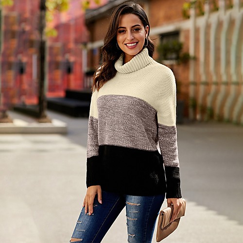 Women's Basic Knitted Color Block Pullover Long Sleeve Sweater Cardigans Turtleneck Fall Winter Black Brown Gray
Women's Basic Knitted Color Block Pullover Long Sleeve Sweater Cardigans Turtleneck Fall Winter Black Brown Gray