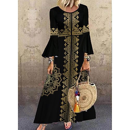 Women's Shift Dress Maxi long Dress Black 3/4 Length Sleeve Print Print Fall Spring Round Neck Casual vacation dresses Flare Cuff Sleeve 2021 M L XL XXL 3XL
Women's Shift Dress Maxi long Dress Black 3/4 Length Sleeve Print Print Fall Spring Round Neck Casual vacation dresses Flare Cuff Sleeve 2021 M L XL XXL 3XL