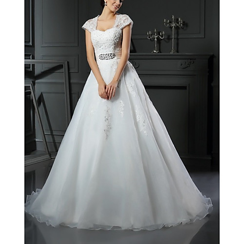 Ball Gown Wedding Dresses Square Neck Sweep / Brush Train Lace Tulle Sleeveless Romantic with Appliques Crystal Brooch 2021
Ball Gown Wedding Dresses Square Neck Sweep / Brush Train Lace Tulle Sleeveless Romantic with Appliques Crystal Brooch 2021