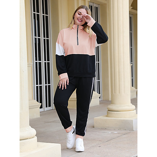 Women's Basic Color Block Two Piece Set Stand Collar Hoodie Pant Patchwork Tops / Slim
Women's Basic Color Block Two Piece Set Stand Collar Hoodie Pant Patchwork Tops / Slim
