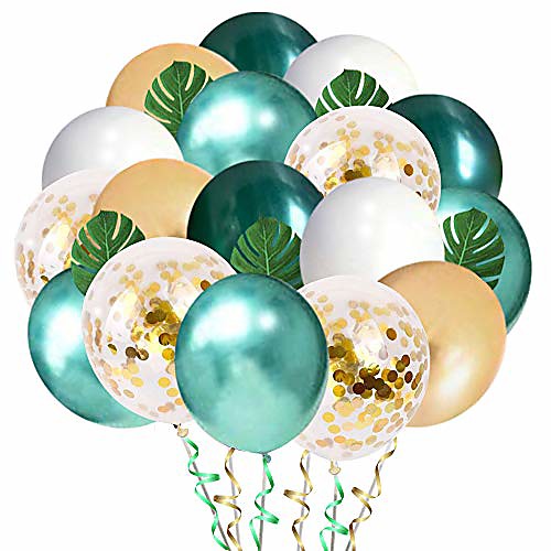 jungle theme party balloons 50 pack, 12 inches green white gold latex balloons with 10pcs palm leaves for baby shower, tropical, birthday party decorations
jungle theme party balloons 50 pack, 12 inches green white gold latex balloons with 10pcs palm leaves for baby shower, tropical, birthday party decorations