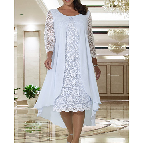 A-Line Mother of the Bride Dress Elegant Jewel Neck Knee Length Chiffon Lace Long Sleeve with Lace 2021
A-Line Mother of the Bride Dress Elegant Jewel Neck Knee Length Chiffon Lace Long Sleeve with Lace 2021
