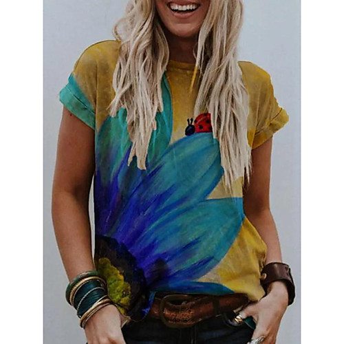 Women's T-shirt Floral Animal Flower Print Round Neck Tops Basic Basic Top Yellow Gray
Women's T-shirt Floral Animal Flower Print Round Neck Tops Basic Basic Top Yellow Gray