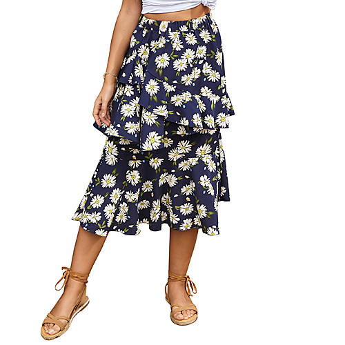 Women's Daily Wear Basic Skirts Leopard Floral Layered Ruffle Print Blue Khaki
Women's Daily Wear Basic Skirts Leopard Floral Layered Ruffle Print Blue Khaki