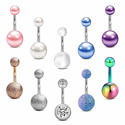 

belly button rings surgical stainless steel belly ring pack 14g cute heart pearl navel piercing jewelry for women girls 10mm silver