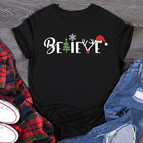 Women's Christmas T shirt Graphic Prints Print Round Neck Tops 100% Cotton Christmas Basic Top White Black Purple
Women's Christmas T shirt Graphic Prints Print Round Neck Tops 100% Cotton Christmas Basic Top White Black Purple