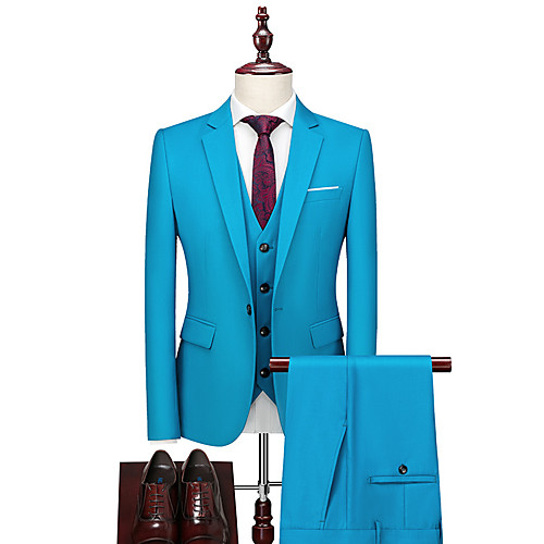 

White / Black / Blue Solid Colored Regular Fit Rayon Men's Suit - Notch lapel collar