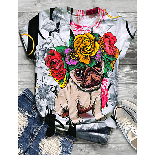 Women's T shirt Floral Dog Flower Print Round Neck Tops Cotton Basic Basic Top White Black Red
Women's T shirt Floral Dog Flower Print Round Neck Tops Cotton Basic Basic Top White Black Red