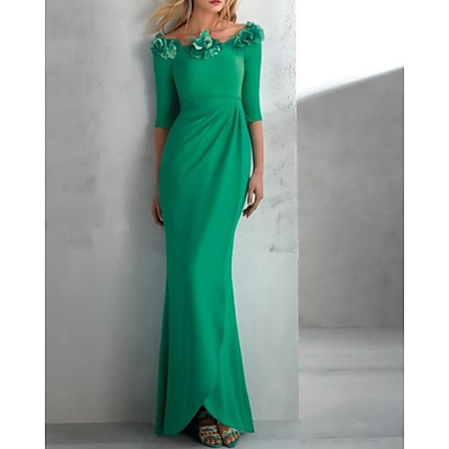 Mermaid / Trumpet Elegant Floral Wedding Guest Formal Evening Dress Jewel Neck Half Sleeve Floor Length Satin with Appliques 2021
Mermaid / Trumpet Elegant Floral Wedding Guest Formal Evening Dress Jewel Neck Half Sleeve Floor Length Satin with Appliques 2021