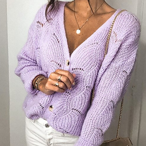 Women's Basic Hollow Out Knitted Solid Color Plain Cardigan Long Sleeve Sweater Cardigans V Neck Fall Winter Purple
Women's Basic Hollow Out Knitted Solid Color Plain Cardigan Long Sleeve Sweater Cardigans V Neck Fall Winter Purple