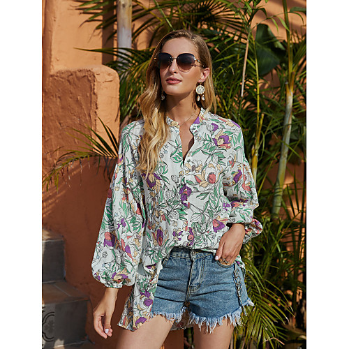 Women's Blouse Shirt Floral Flower Long Sleeve Print V Neck Tops Lantern Sleeve Basic Basic Top Green
Women's Blouse Shirt Floral Flower Long Sleeve Print V Neck Tops Lantern Sleeve Basic Basic Top Green