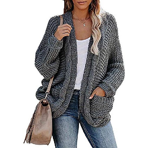 

womens chunky knit open front cardigans plus size oversized batwing sleeve loose slouchy sweaters coats with pockets grey
