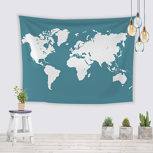 

Wall Tapestry Art Deco Blanket Curtain Picnic Table Cloth Hanging Home Bedroom Living Room Dormitory Decoration World Map Blue And White Polyester